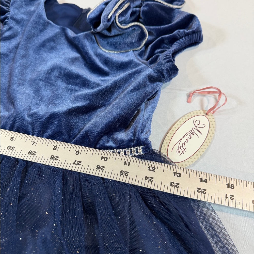 Nannette Shimmering Navy Dress. Velvet Top/Lace Florals Accent Bottom NEW-Sz 6X - Picture 12 of 16